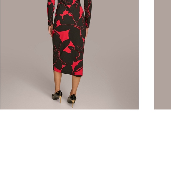 Donna Karan Black and Red Long Sleeve Dress - Picture 2 of 4